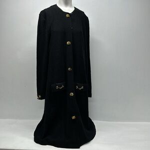 Steve Fabrikant Midi Dress Knit Wool Long Sleeve Black Gold Vintage Plus Size 16
